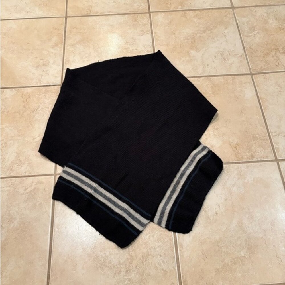 Eddie Bauer Black Wool Scarf with Gray and Blue Stripes